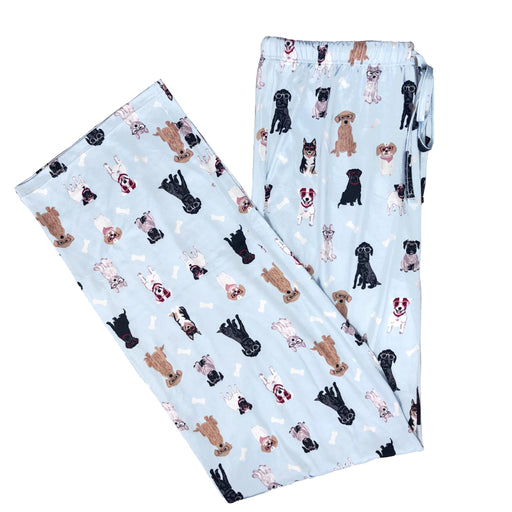 Lounge Pants  with dog pattern on a light blue background