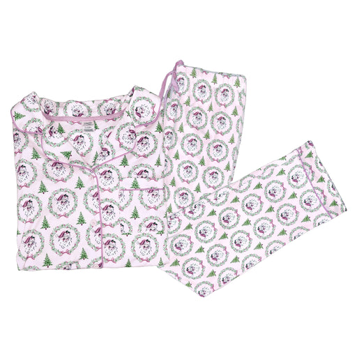 Celebrate the magic of the season in this delightful Spirit of Santa Button Down Loungewear Set. Adorned with festive Santa-inspired details, this two-piece ensemble brings holiday cheer to your everyday comfort