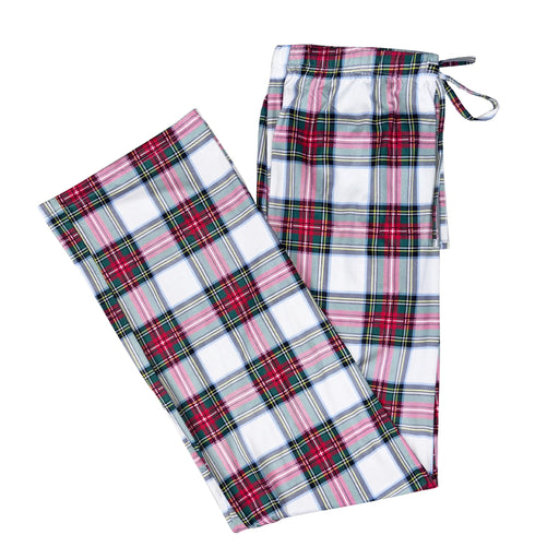 Plaid pajama pants with a drawstring on a white background