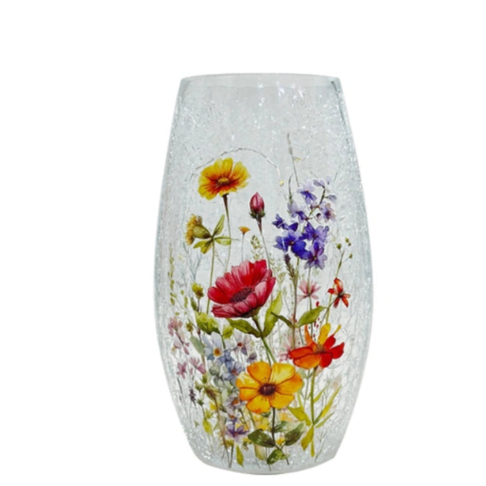 Opportunities Floral Garden LED vase measuring 4.5 by 7 inches, featuring colorful floral artwork with built-in LED lighting for elegant tabletop home décor