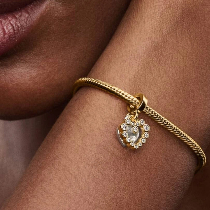 This Pandora Sparkling Heart Double Dangle Charm celebrates the strength and beauty of a mother's love. 