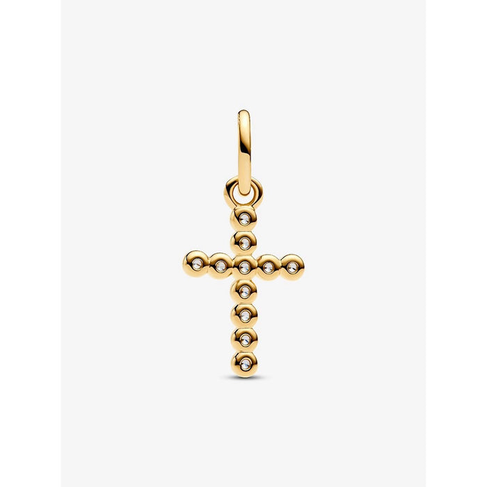 The Pandora Cross Dangle Charm in Gold brings a timeless symbol of faith to your bracelet stack.