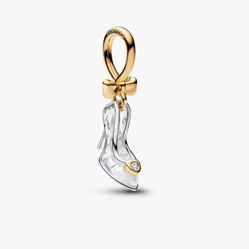 Sterling silver and 14k gold‑plated Cinderella slipper charm with bow detail