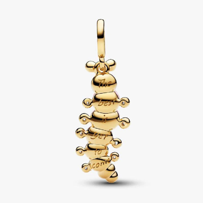 A gold chain featuring a pink stone charm embellished with sparkling diamonds.