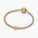 Gold bracelet with a small charm on a white background