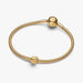 Gold bracelet with two charms on a white background