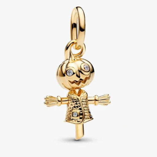 Pandora Pumpkin Scarecrow dangle charm featuring a festive scarecrow with a pumpkin-inspired design, crafted for Pandora Moments bracelets and necklaces.