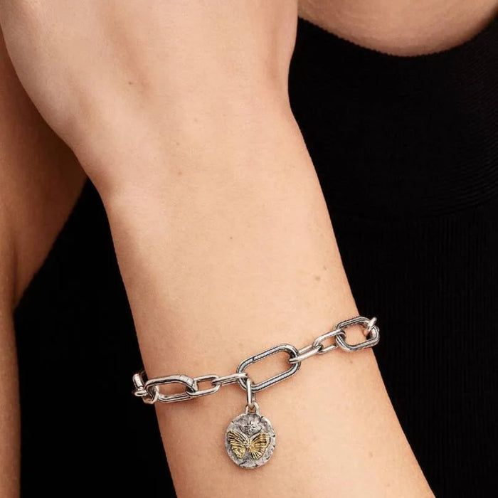 PANDORA Butterfly Medallion Charm with mixed-metal finish, detailed butterfly design and SOMNIARE AUDE engraving