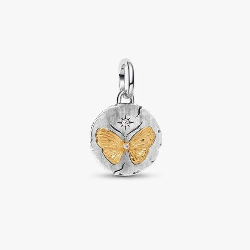 PANDORA Butterfly Medallion Charm with mixed-metal finish, detailed butterfly design and SOMNIARE AUDE engraving