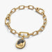 PANDORA Owl Medallion Charm in 14k gold plating with raised owl design, black man-made crystal and LUX ET SAPIENTIA engraving