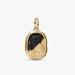 PANDORA Owl Medallion Charm in 14k gold plating with raised owl design, black man-made crystal and LUX ET SAPIENTIA engraving