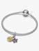 Sterling silver-tone dangle charm featuring a red, white, and blue enamel star with crystal accents and a gold-tone heart, designed for charm bracelets and necklaces.