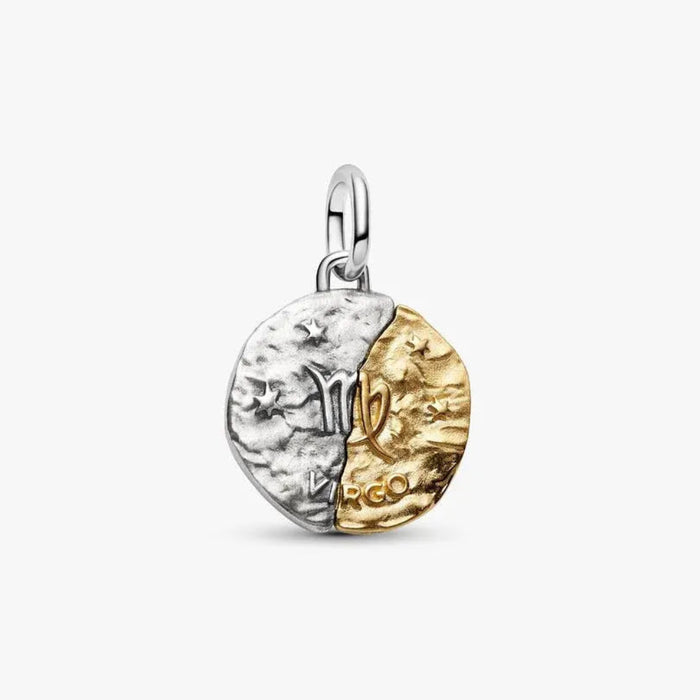 PANDORA Virgo Zodiac Medallion Charm in sterling silver and 14k gold plating with detailed Virgo constellation design