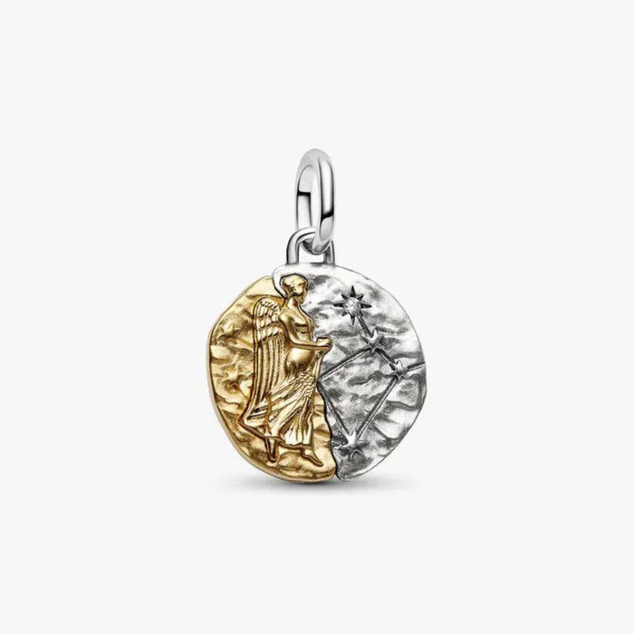 PANDORA Virgo Zodiac Medallion Charm in sterling silver and 14k gold plating with detailed Virgo constellation design