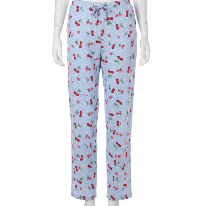 Opportunities Long Pants Polka Dot Cherry featuring a playful cherry and polka dot print on soft, lightweight fabric with a relaxed fit for lounging and casual wear.