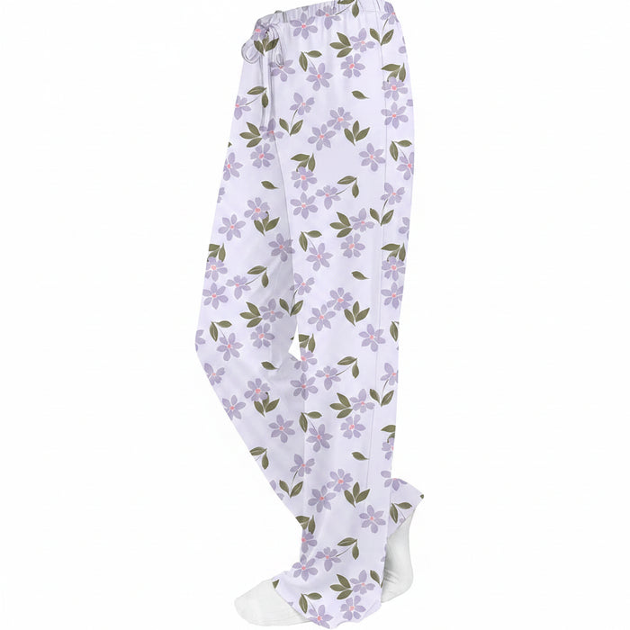 Opportunities Purple Peoria Paradise Mirabeau lounge pants featuring a vibrant purple floral-inspired print on soft, lightweight fabric with a relaxed fit for everyday comfort.
