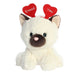 A stuffed animal featuring a heart-shaped head and ears, designed to evoke a sense of love and affection.