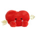 A red heart-shaped plush toy with a decorative arrow through its center, symbolizing love and affection.