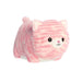 A pink striped cat plush toy displayed on a white background, highlighting its cute features and cuddly appearance.