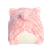 A pink striped cat plush toy on a white background, featuring a whimsical design perfect for children and collectors alike.