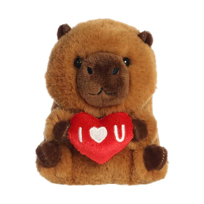 A plush toy embraces a heart-shaped "I love you" sign, symbolizing love and companionship.