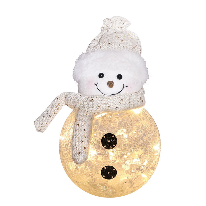 7.87" LED Glass Ivory & Gold Snowman - Assorted 1 at Random - 7.87" LED Glass Ivory & Gold Snowman - Assorted 1 at Random