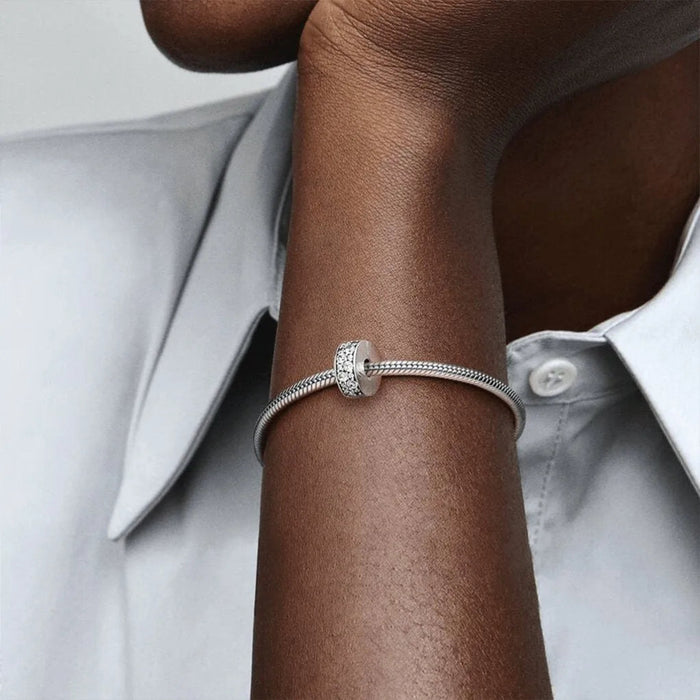 Pandora Clear Pavé Clip Charm featuring sparkling clear pavé detailing for a Pandora charm bracelet.
