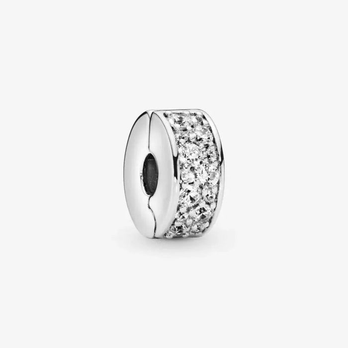 Pandora Clear Pavé Clip Charm featuring sparkling clear pavé detailing for a Pandora charm bracelet.