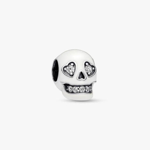 Pandora Glow-in-the-dark Sparkling Skull Charm featuring a detailed skull design with sparkling accents.