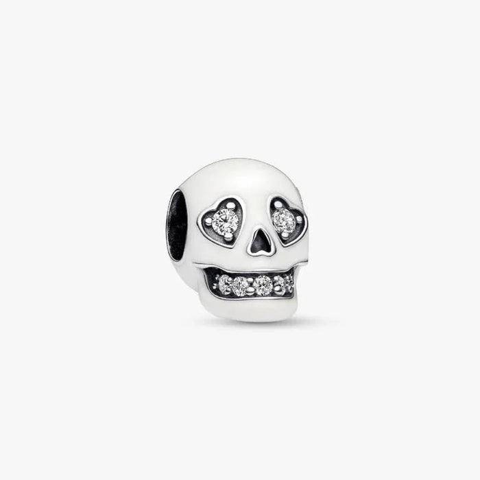 Pandora Glow-in-the-dark Sparkling Skull Charm featuring a detailed skull design with sparkling accents.