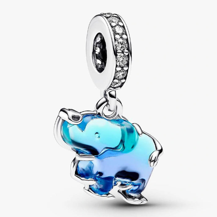 The Blue Murano Glass Elephant Dangle Charm is a colorful ode to a majestic creature.