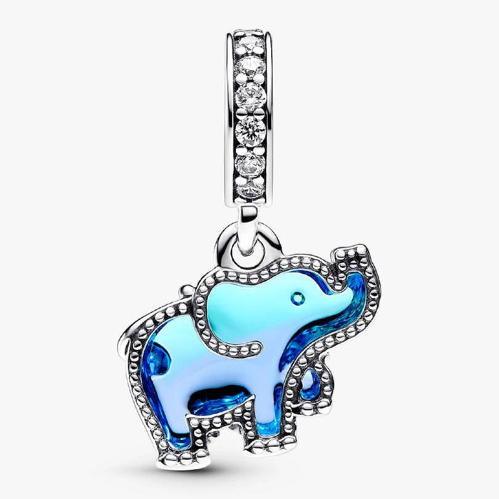 The Blue Murano Glass Elephant Dangle Charm is a colorful ode to a majestic creature.