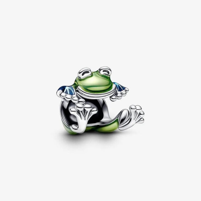 Pandora Climbing Frog Charm featuring a playful frog in a climbing pose.