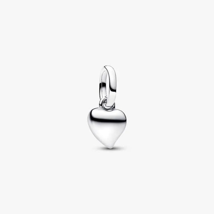Sterling silver asymmetric heart mini dangle charm with high‑polish finish