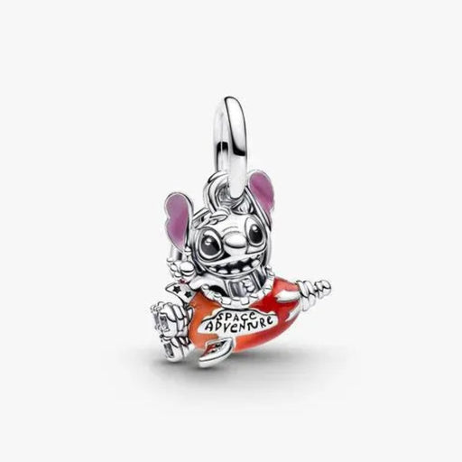 Disney Stitch Rocket Ship Dangle Charm featuring Stitch in a playful space-themed rocket ship design