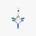 PANDORA Dragonfly Double Dangle Charm in sterling silver with transparent and holographic glitter enamel wings, sparkling stone eyes, and a “Free Spirit” engraved disc for PANDORA Moments bracelets.
