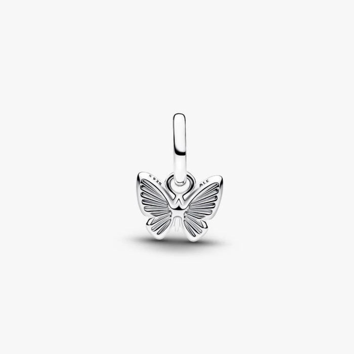 Elegant Pandora butterfly charm adorned with a shimmering white opal, symbolizing grace and transformation.