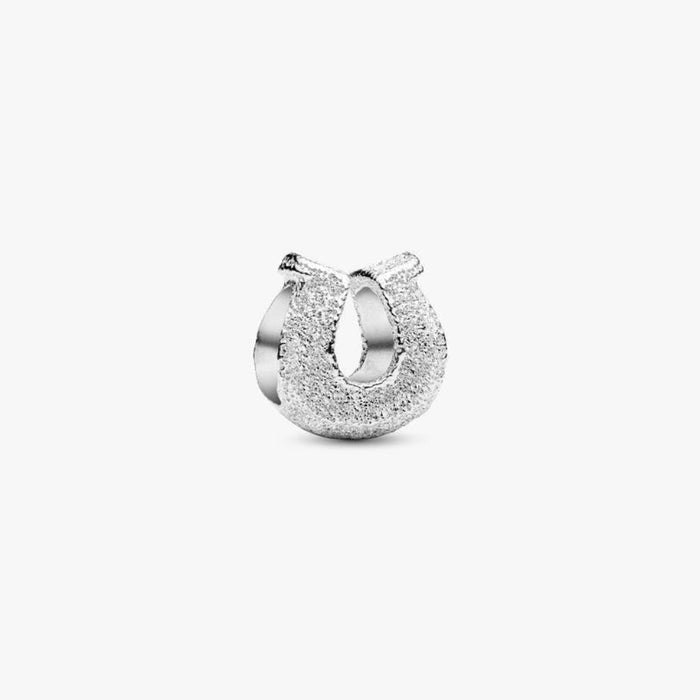 Pandora Textured Horseshoe Mini Charm in sterling silver with a detailed textured finish.