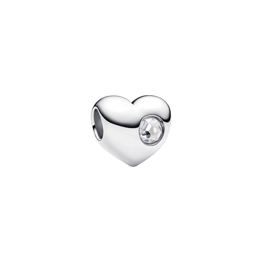 This Pandora April Engravable Clear Stone Heart Charm combines personalized meaning with elegant sparkle.