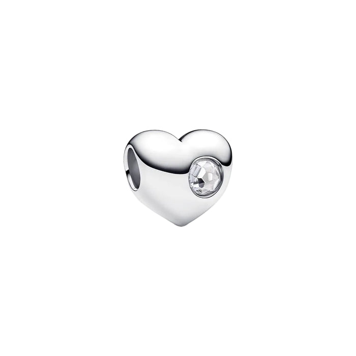 This Pandora April Engravable Clear Stone Heart Charm combines personalized meaning with elegant sparkle.