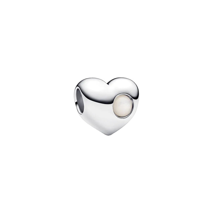 This Pandora June Engravable White Stone Heart Charm combines elegant sparkle with a meaningful personal touch