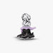 Silver charm with black and purple accents on a white background