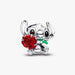 Pendant shaped like a cartoon character holding a red rose on a white background