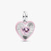 Heart-shaped pendant with pink gemstone on a white background