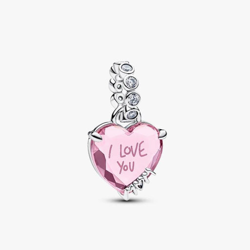 Pink heart charm featuring the phrase "I love you" elegantly inscribed on its surface.