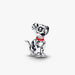 A black and white dog charm featuring a simple, elegant design.