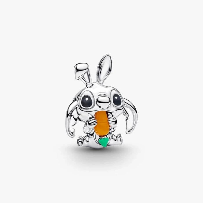 Silver charm with a bunny on a white background