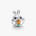 Silver charm with a bunny on a white background