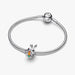 Silver bracelet with a bunny charm on a white background