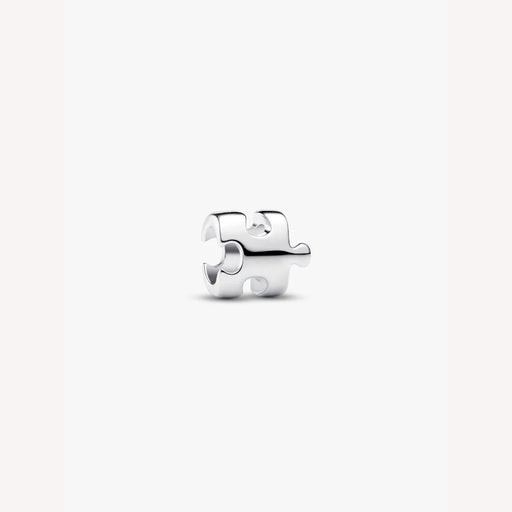 Silver puzzle piece charm on a light background